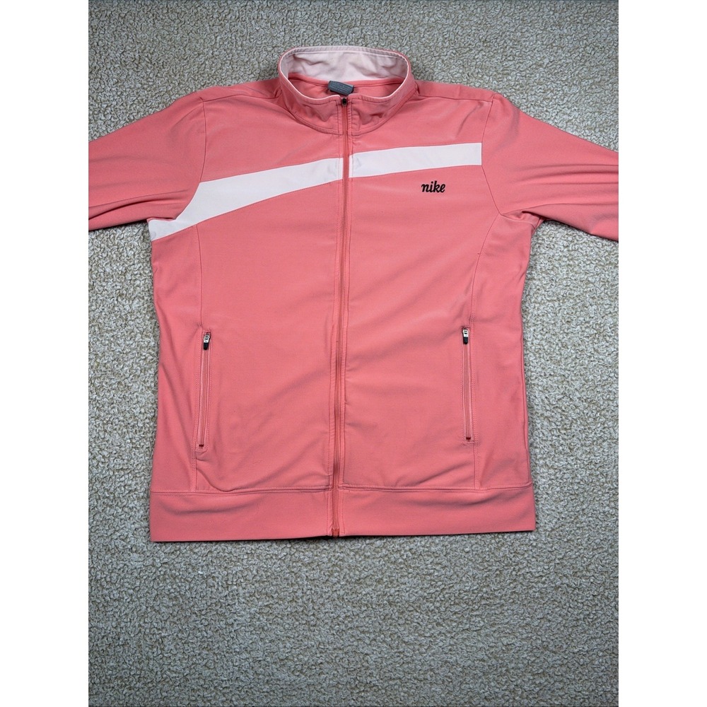 Nike Full Zip Jacket Womens L Pink Mock Neck Comfy Polyester Spandex